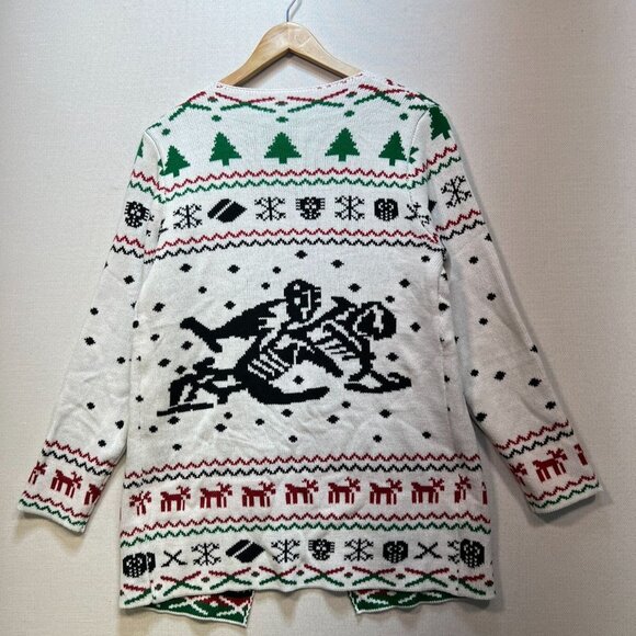 Womens Open Front Cardigan Sweater Medium Christmas Snowland Turndown Collar - Picture 6 of 9
